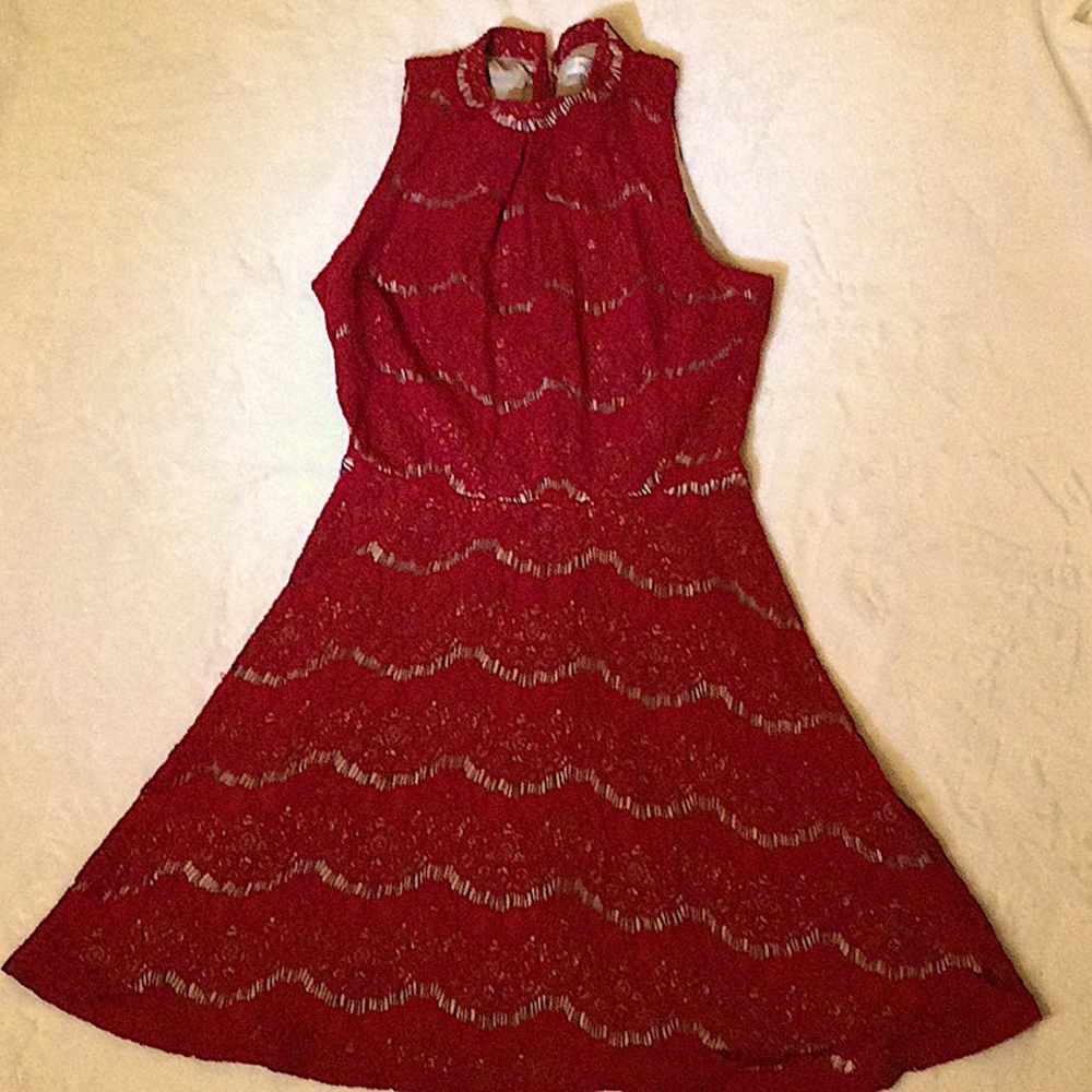 Love Fire Red Lace Sleeveless Midi Dress Perfect Valentine's Day Wonen's XS - Picture 12 of 12
